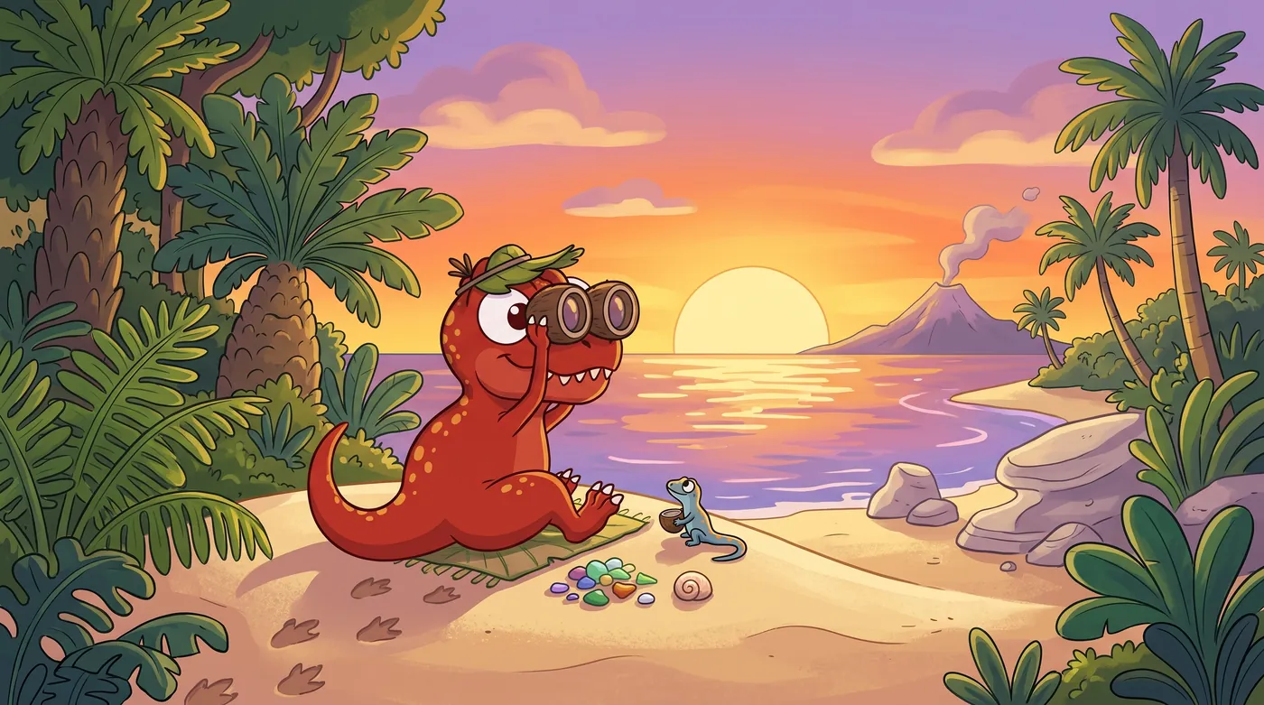 Dony Dino mirando el atardecer en la costa de Yucatán