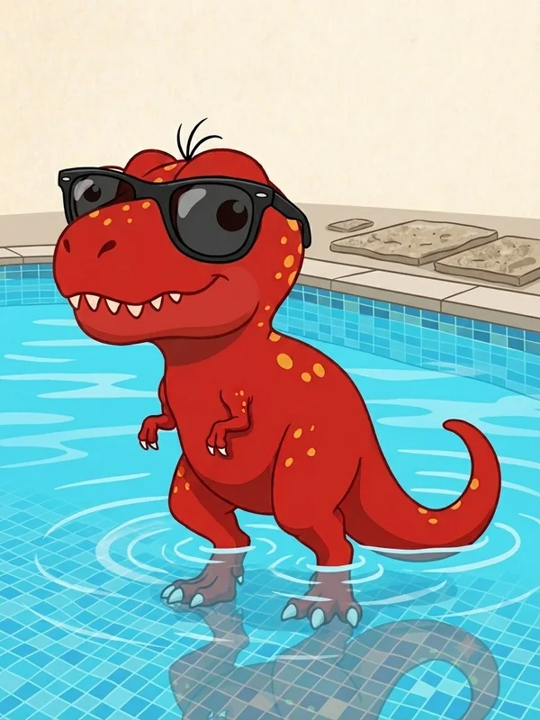 Dony Dino con lentes de sol en la alberca