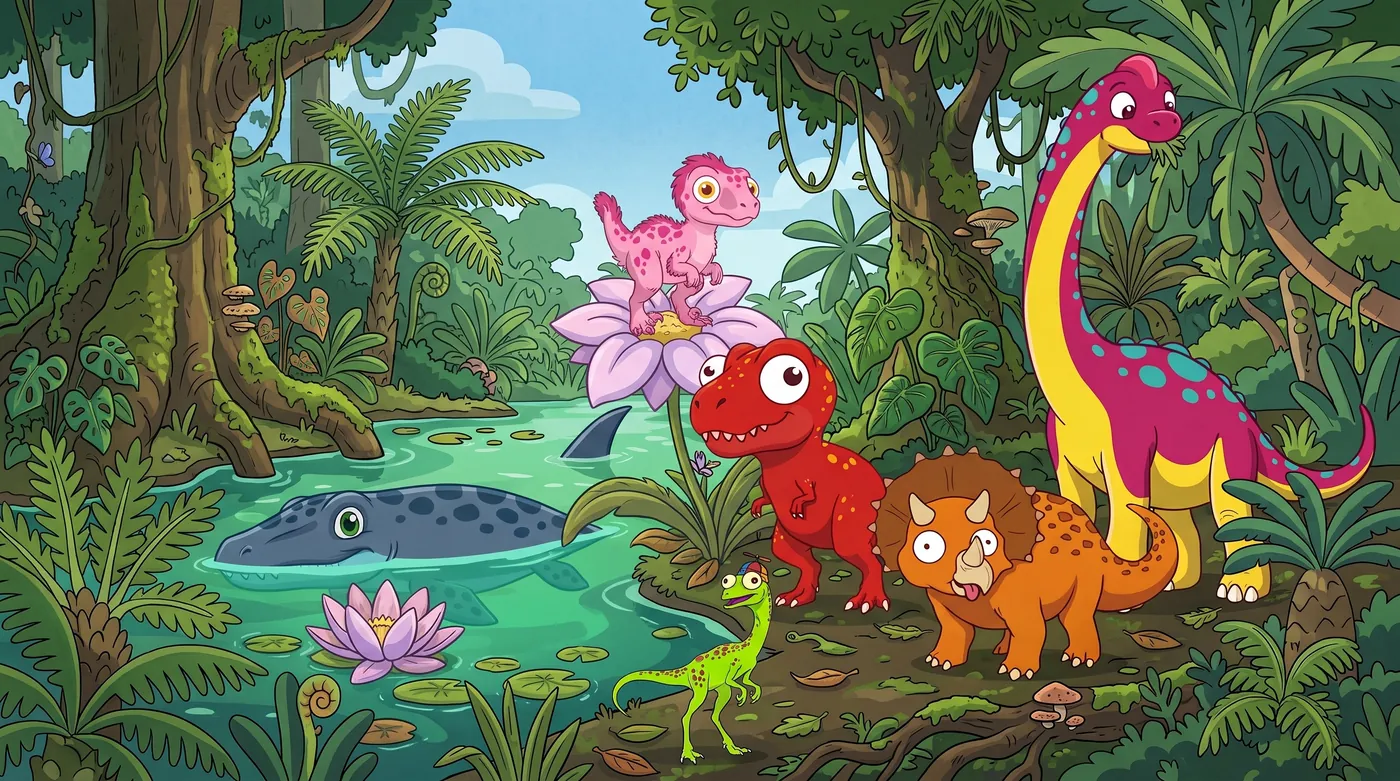 Ilustración de la canción ¿De qué color es el Dino? de Dony y los Dinos
